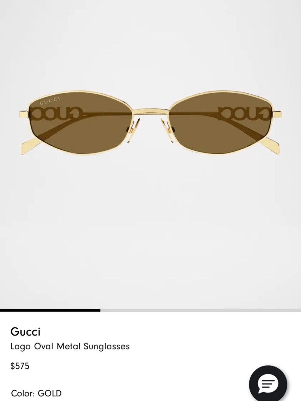 Gucci Gold Frame Oval Sunglasses with Brown Lenses